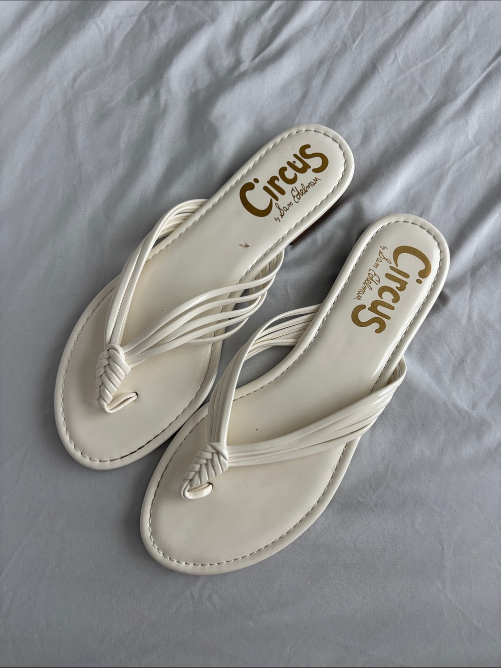 Circus by Sam Edelman White Braided Thong Sandals with Multi-Strap Detail